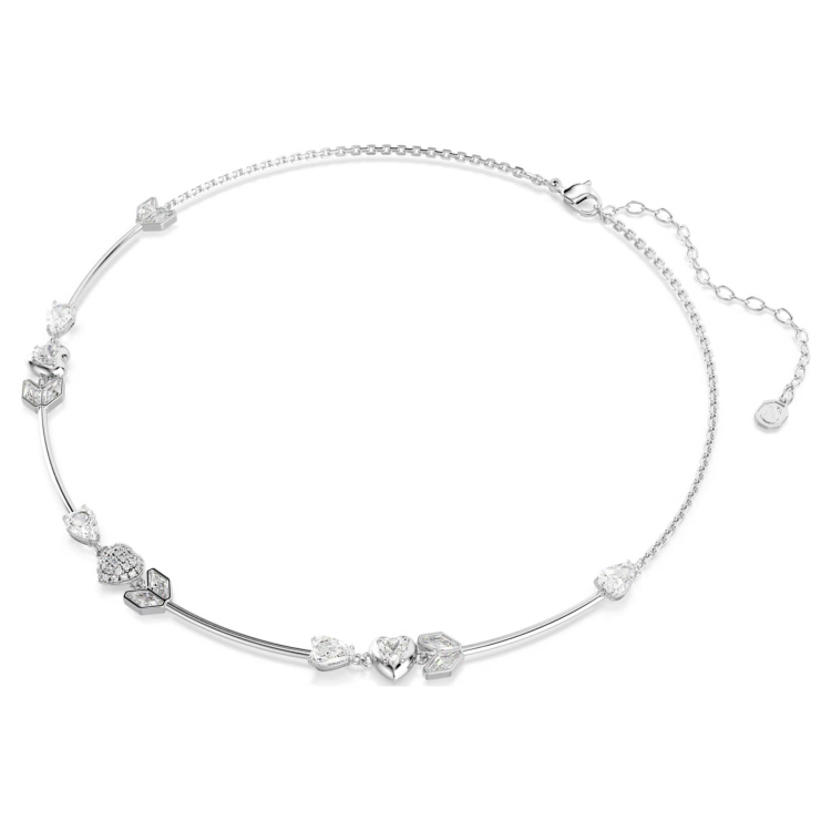 Idyllia necklace Heart with arrow, White, Rhodium plated